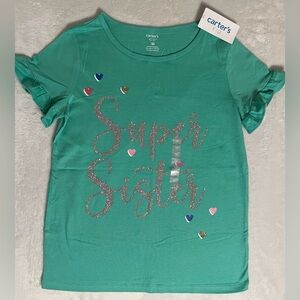 NWT - Carter’s Big Girls Short Sleeve T-Shirt “Super Sister” (Green) - Size 10